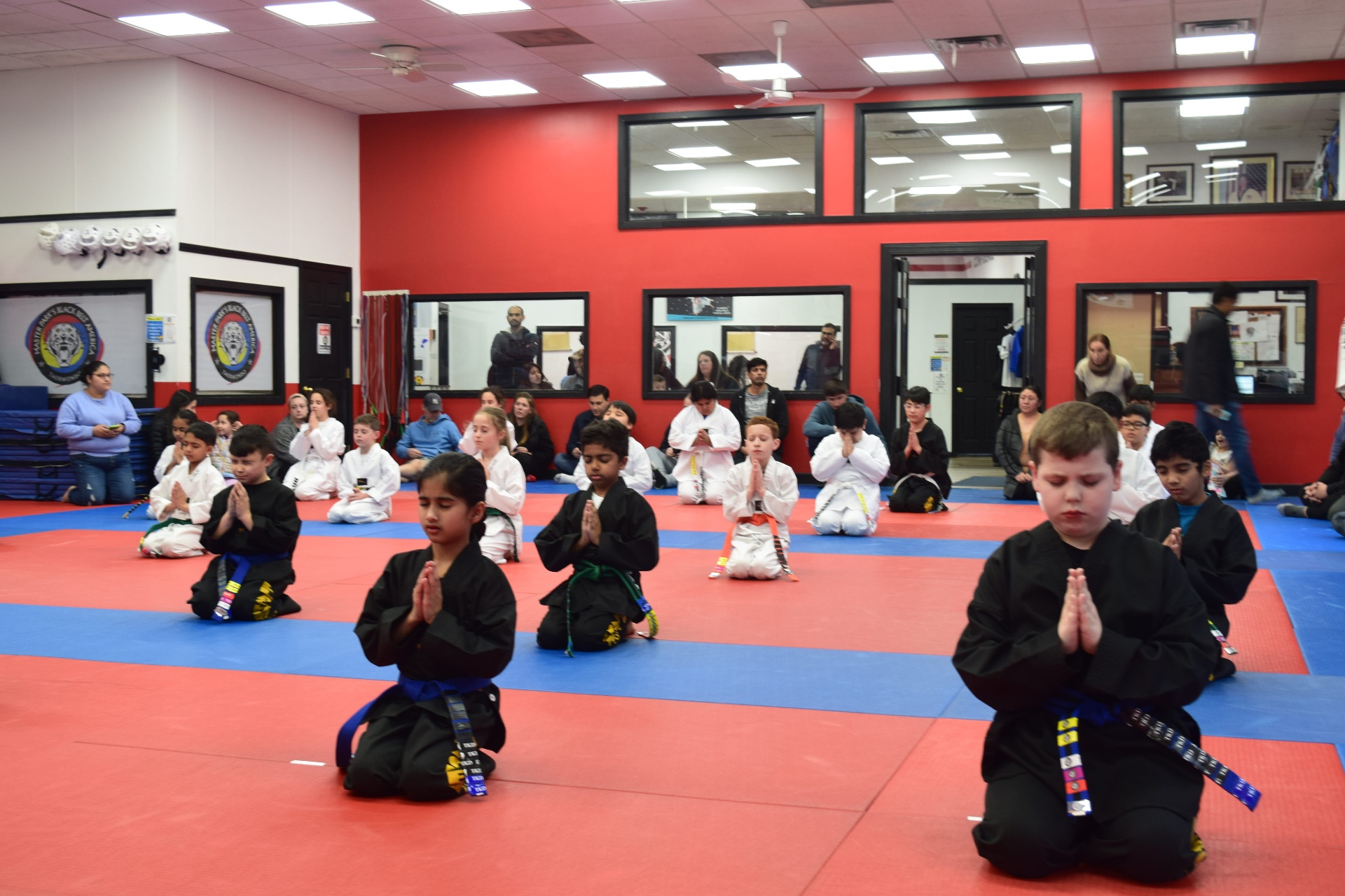 Students meditating in class